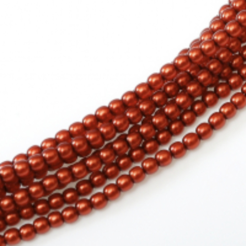 4mm Czech Glass Pearl - 120 Bead Strand - Burnt Orange - Shiny - 10182