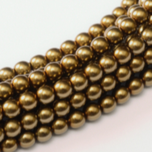 4mm Czech Glass Pearl - 120 Bead Strand - Brass - Shiny - 10270
