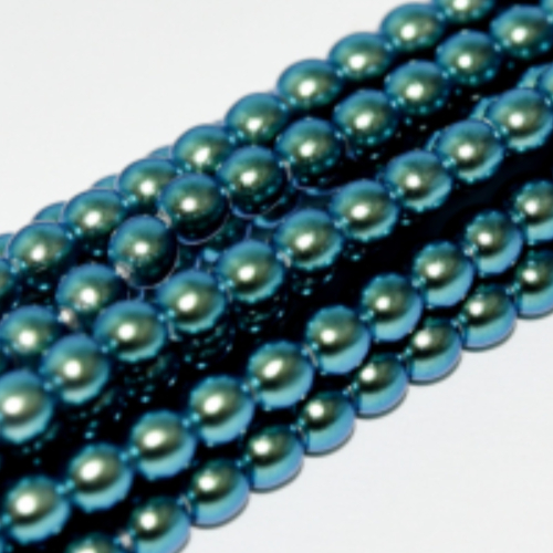 4mm Czech Glass Pearl - 120 Bead Strand - Polynesian Green Teal - 23980-19044