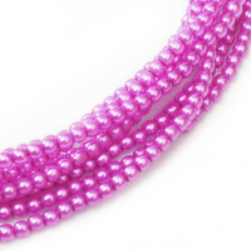 4mm Czech Glass Pearl - 120 Bead Strand - Hot Pink - Shiny - 24276