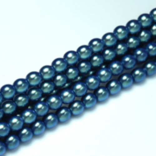 4mm Czech Glass Pearl - 120 Bead Strand - Dusk Blue - Pearl Shell - 30018