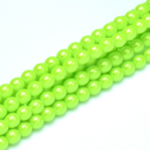 4mm Czech Glass Pearl - 120 Bead Strand - Chartreuse - Pearl Shell - 30022