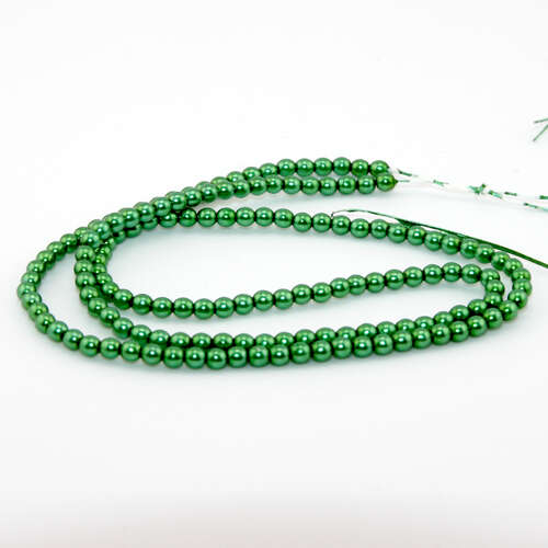 4mm Czech Glass Pearl - 120 Bead Strand - Xmas Green - Shiny - 70054