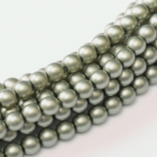 6mm Czech Glass Pearl - 100 Bead Strand - Matte Powder Green - Shiny - 10269