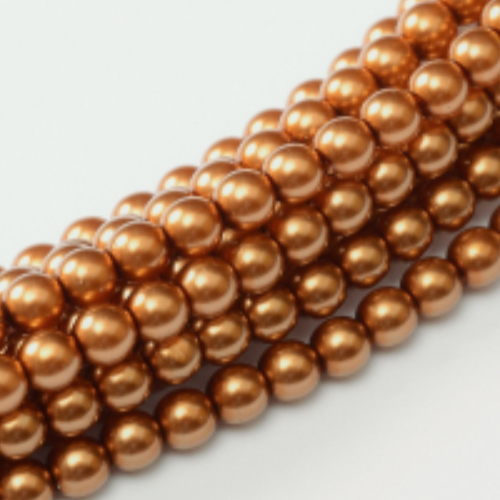 6mm Czech Glass Pearl - 100 Bead Strand - Copper - Shiny - 10271