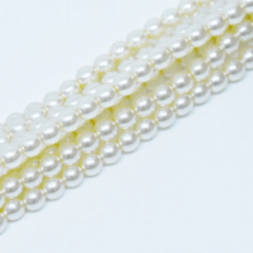 6mm Czech Glass Pearl - 100 Bead Strand - Cream - Shiny - 12141