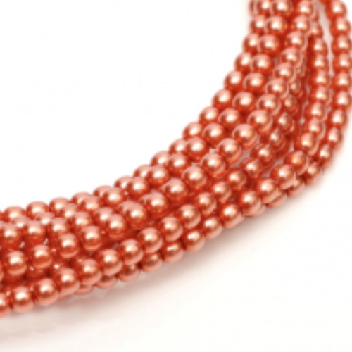 6mm Czech Glass Pearl - 100 Bead Strand - Salmon - Shiny - 24244