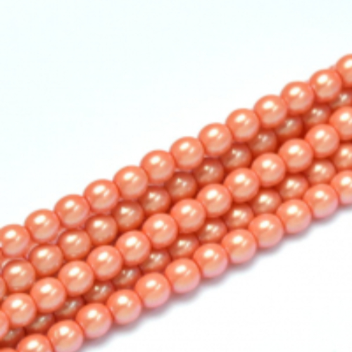6mm Czech Glass Pearl - 100 Bead Strand - Orange Sherbet - Pearl Shell - 30013