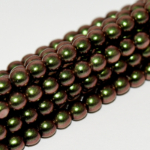 8mm Czech Glass Pearl - 75 Bead Strand - Polynesian Green Berry - 23980-19034