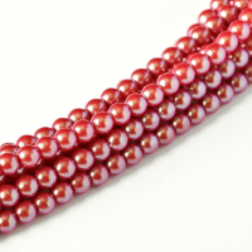 8mm Czech Glass Pearl - 75 Bead Strand - Cranberry - Pearl Shell - 30005