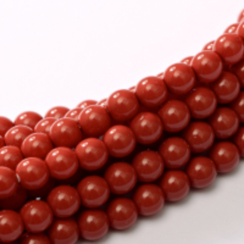 8mm Czech Glass Pearl - 75 Bead Strand - Dark Coral - Shiny - 48158