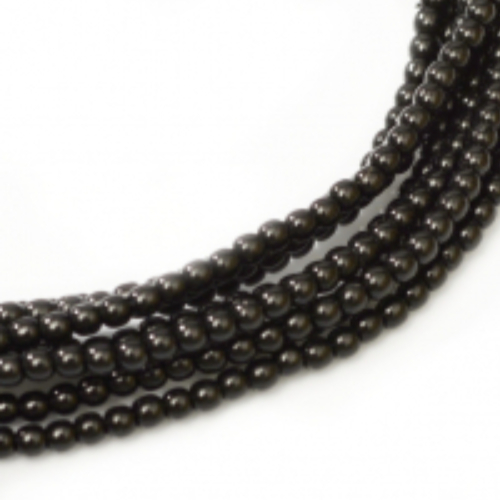 8mm Czech Glass Pearl - 75 Bead Strand - Black - Shiny - 70409
