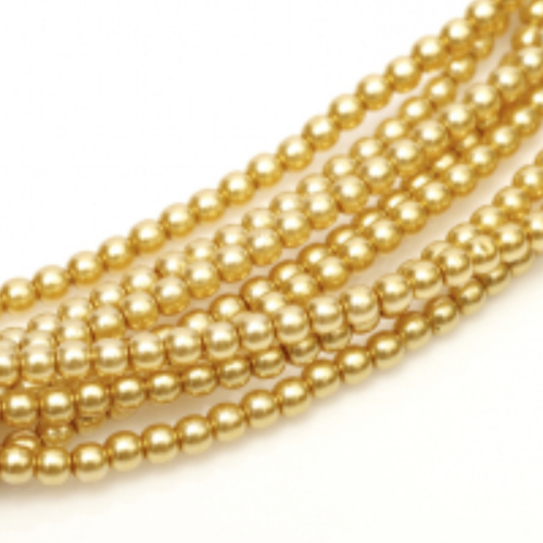 8mm Czech Glass Pearl - 75 Bead Strand - Light Gold - Shiny - 70486