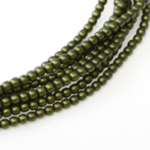 8mm Czech Glass Pearl - 75 Bead Strand - Matte Olive Satin - 75958