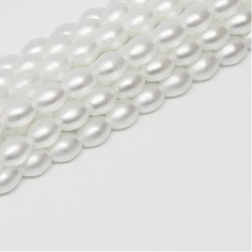4mm x 3mm Czech Glass Rice Pearl - 100 Bead Strand - White Satin - Crystal - 00030-53025