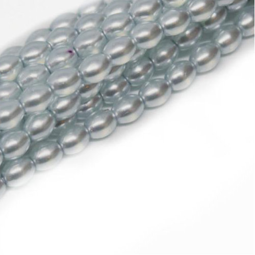 4mm x 3mm Czech Glass Rice Pearl - 100 Bead Strand - Pale Sky Blue - Crystal - 00030-63334