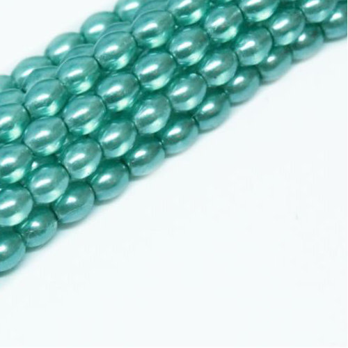 4mm x 3mm Czech Glass Rice Pearl - 100 Bead Strand - Soft Teal - Crystal - 00030-63352