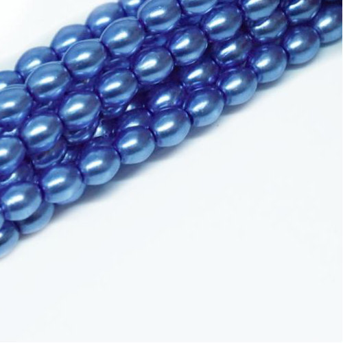 4mm x 3mm Czech Glass Rice Pearl - 100 Bead Strand - Caribbean Blue - Crystal - 00030-63375