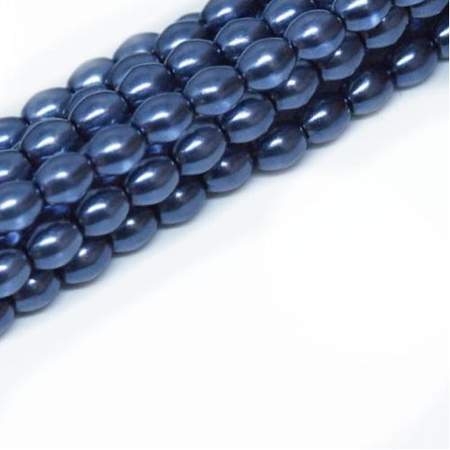 4mm x 3mm Czech Glass Rice Pearl - 100 Bead Strand - Slate Grey - Crystal - 00030-63396