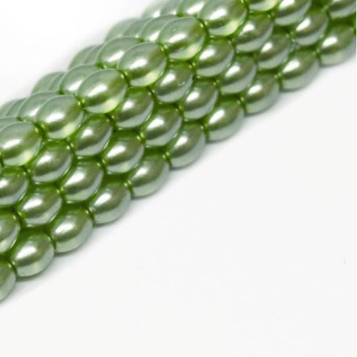 4mm x 3mm Czech Glass Rice Pearl - 100 Bead Strand - Spring Green - Crystal - 00030-63532