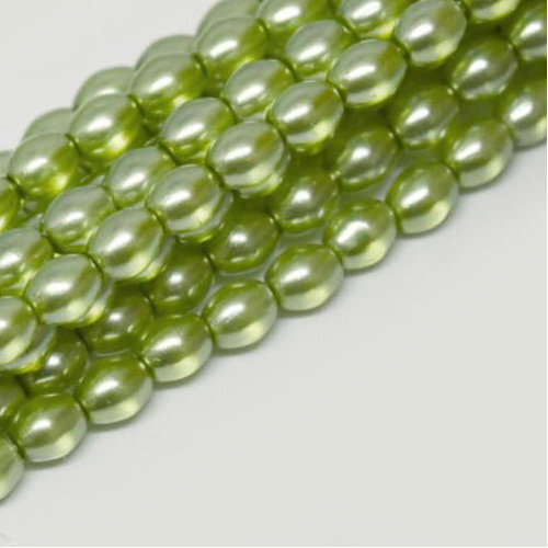 4mm x 3mm Czech Glass Rice Pearl - 100 Bead Strand - Lime Green - Crystal - 00030-63554