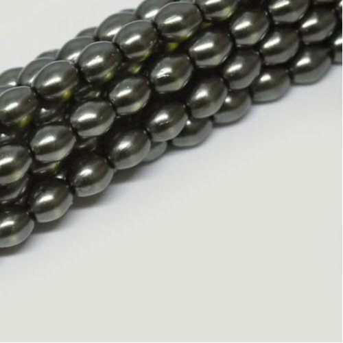 4mm x 3mm Czech Glass Rice Pearl - 100 Bead Strand - Dark Green - Crystal - 00030-63565