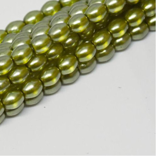 4mm x 3mm Czech Glass Rice Pearl - 100 Bead Strand - Mustard - Crystal - 00030-63577