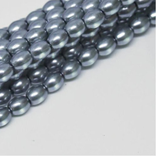 4mm x 3mm Czech Glass Rice Pearl - 100 Bead Strand - Steel Blue - Crystal - 00030-63584