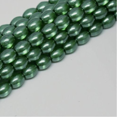 4mm x 3mm Czech Glass Rice Pearl - 100 Bead Strand - Emerald - Crystal - 00030-63586