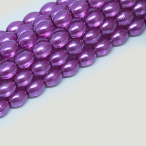 4mm x 3mm Czech Glass Rice Pearl - 100 Bead Strand - Fuchsia - Crystal - 00030-63734