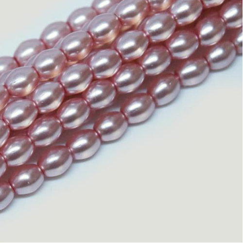 4mm x 3mm Czech Glass Rice Pearl - 100 Bead Strand - Pink - Crystal - 00030-63744