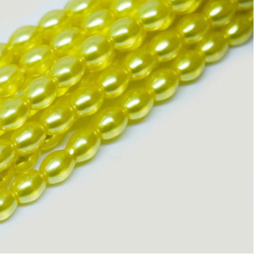 4mm x 3mm Czech Glass Rice Pearl - 100 Bead Strand - Lemon Yellow - Crystal - 00030-63819