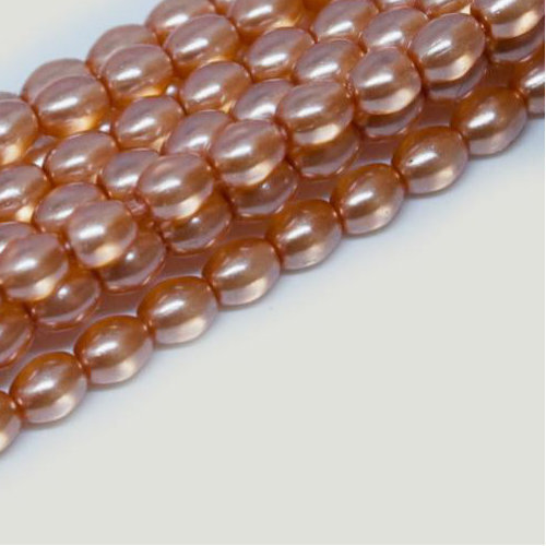 4mm x 3mm Czech Glass Rice Pearl - 100 Bead Strand - Coral - Crystal - 00030-63875