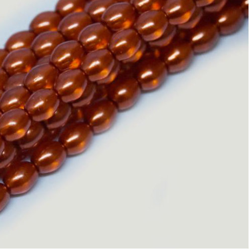 4mm x 3mm Czech Glass Rice Pearl - 100 Bead Strand - Blood Orange - Crystal - 00030-63933