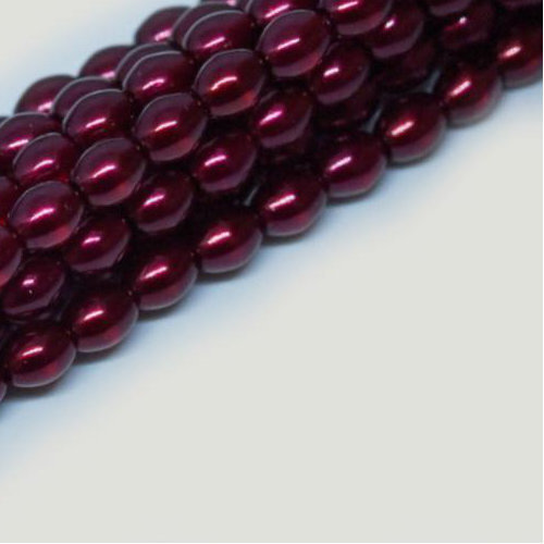 4mm x 3mm Czech Glass Rice Pearl - 100 Bead Strand - Crimson - Crystal - 00030-63998