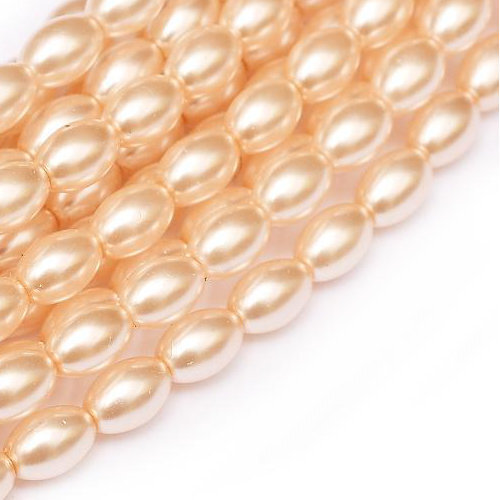 6mm x 4mm Czech Glass Rice Pearl - 100 Bead Strand - Peach Chiffon - Shiny - 10148