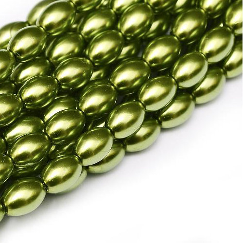 6mm x 4mm Czech Glass Rice Pearl - 100 Bead Strand - Green Apple - Shiny - 10158