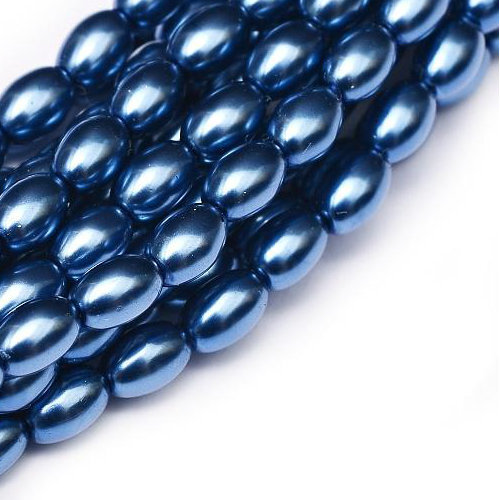 6mm x 4mm Czech Glass Rice Pearl - 100 Bead Strand - Persian Blue - Shiny - 10190