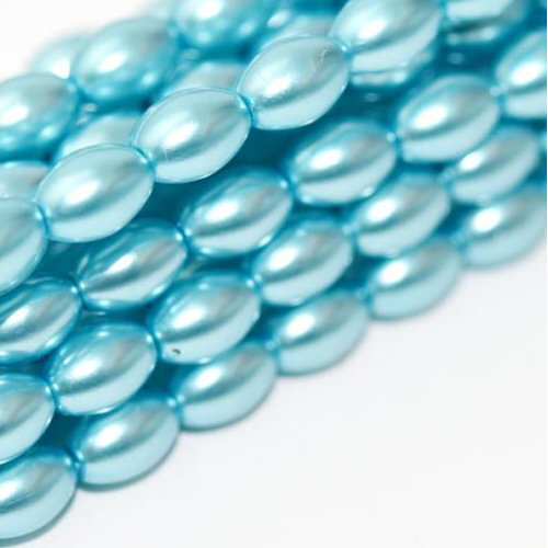 6mm x 4mm Czech Glass Rice Pearl - 100 Bead Strand - Aqua Sky - Shiny - 24625