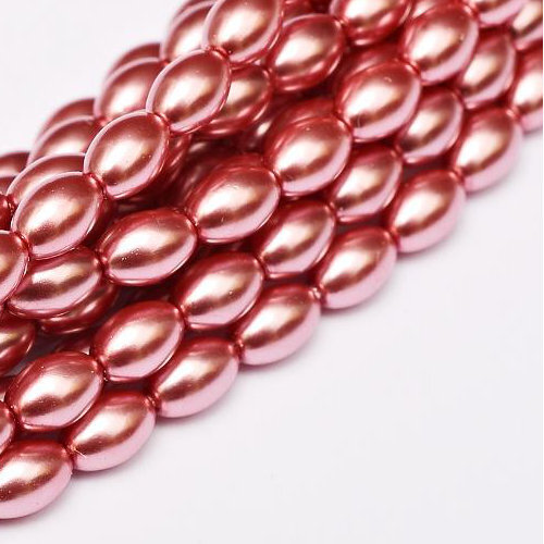 6mm x 4mm Czech Glass Rice Pearl - 100 Bead Strand - Fandago Pink - Shiny - 26276