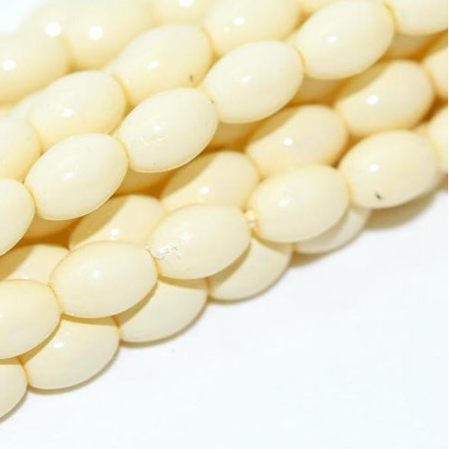 6mm x 4mm Czech Glass Rice Pearl - 100 Bead Strand - Eggshell - Shiny - 48114