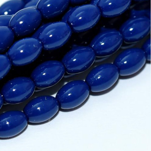 6mm x 4mm Czech Glass Rice Pearl - 100 Bead Strand - Royal Blue - Shiny - 48375