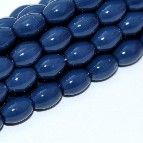 6mm x 4mm Czech Glass Rice Pearl - 100 Bead Strand - Baltic Blue - 48396