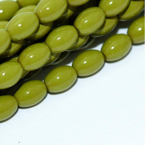 6mm x 4mm Czech Glass Rice Pearl - 100 Bead Strand - Pea Green - 48565