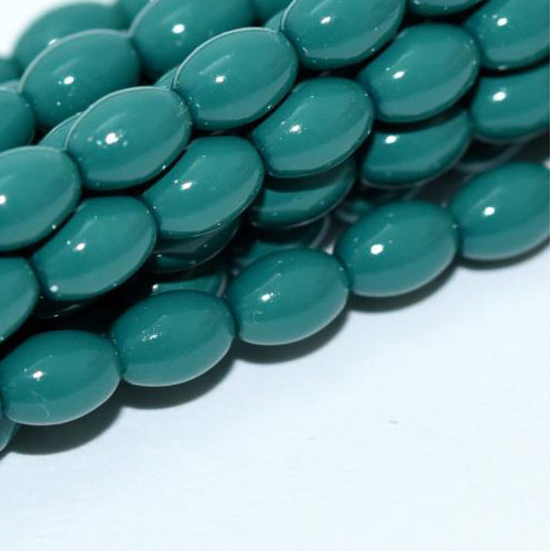 6mm x 4mm Czech Glass Rice Pearl - 100 Bead Strand - Green Jade - 48585