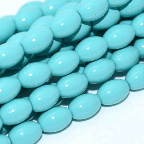 6mm x 4mm Czech Glass Rice Pearl - 100 Bead Strand - Turquoise Blue - 48655