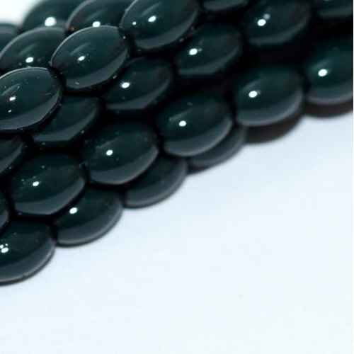 6mm x 4mm Czech Glass Rice Pearl - 100 Bead Strand - Dark Green - 48695