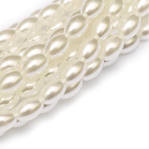 6mm x 4mm Czech Glass Rice Pearl - 100 Bead Strand - Bright White - Shiny - 70400