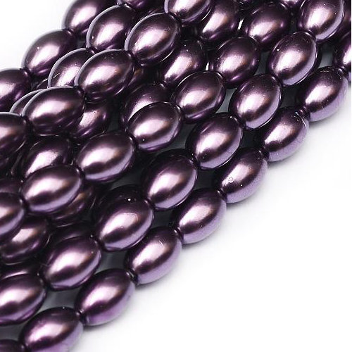 6mm x 4mm Czech Glass Rice Pearl - 100 Bead Strand - Violet - Shiny - 70429