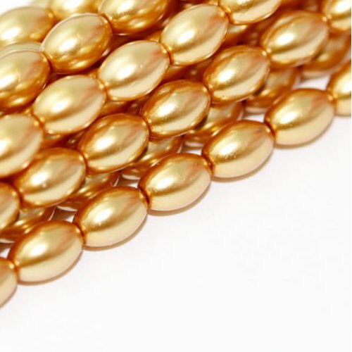 6mm x 4mm Czech Glass Rice Pearl - 100 Bead Strand - Light Gold - Shiny - 70486